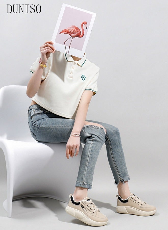 DUNISO Women's Platform Sneakers Low Top Walking Shoes for Lady Comfortable Lace Up Fashion Casual Shoes for Indoor Outdoor Travel Work - Image 2