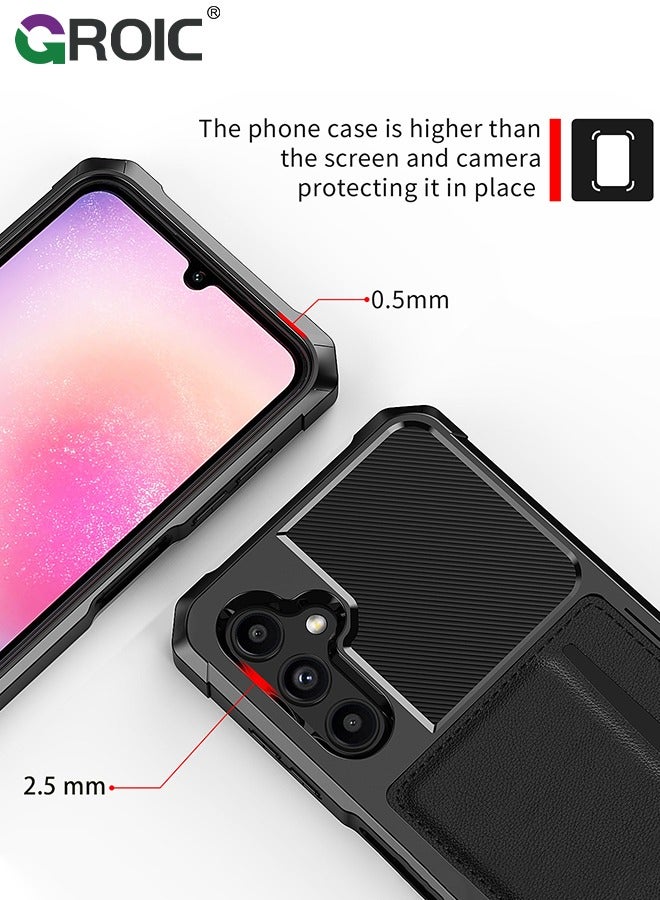 GROIC Design for Samsung Galaxy S24 6.1 Inch Wallet Case, Back Built-In Metal Magnetic Iron for Car, Card Holder Slots Shockproof Protective Cover Hybrid Heavy Duty Hard Luxury Phone Shell - Image 3