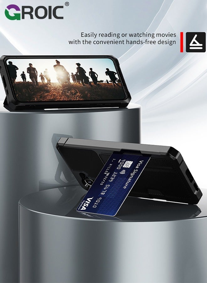 GROIC Design for Samsung Galaxy S24 6.1 Inch Wallet Case, Back Built-In Metal Magnetic Iron for Car, Card Holder Slots Shockproof Protective Cover Hybrid Heavy Duty Hard Luxury Phone Shell - Image 2