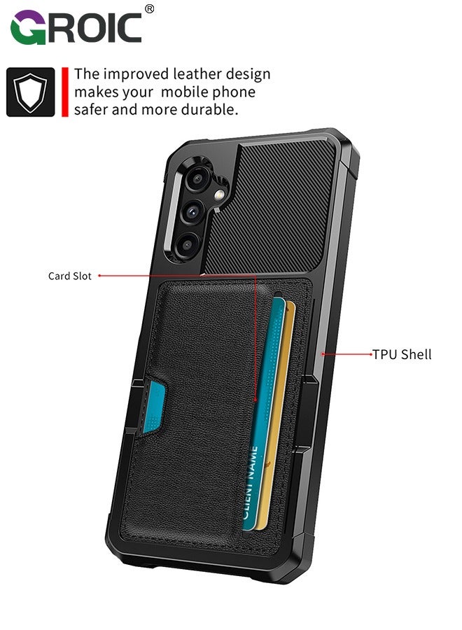 GROIC Design for Samsung Galaxy S24 6.1 Inch Wallet Case, Back Built-In Metal Magnetic Iron for Car, Card Holder Slots Shockproof Protective Cover Hybrid Heavy Duty Hard Luxury Phone Shell - Image 4