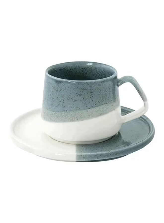 إيزي لايف طقم فنجان وصحن قهوة من البورسلين، آمن للاستخدام في الميكروويف وغسالة الصحون، أخضر وأبيض، سعة 130 مل - Image 1