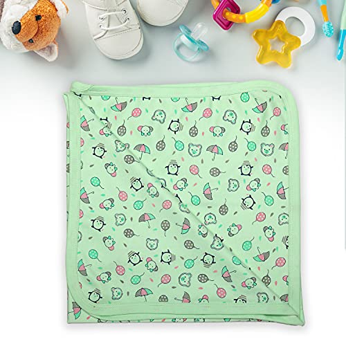 Luv Lap LuvLap Cotton Hooded Wrapper - Baby Towel for New Born | Big Size 75cm x 75cm | Soft, Safe & Skin-friendly | Perfect for Newborns 0-12 Months | Lightweight & Travel Friendly, Penguin Print - Sea Green - Image 4