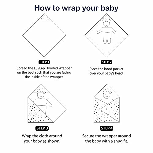 Luv Lap LuvLap Cotton Hooded Wrapper - Baby Towel for New Born | Big Size 75cm x 75cm | Soft, Safe & Skin-friendly | Perfect for Newborns 0-12 Months | Lightweight & Travel Friendly, Penguin Print - Sea Green - Image 5