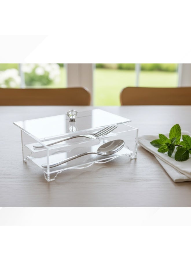 Bayti H.H. Clear Acrylic Fir Cutlery Box Organizer – 2-Sided Spoon, Knife & Fork Holder (2 Sides B), Kitchen Accessories Storage Box - Image 4