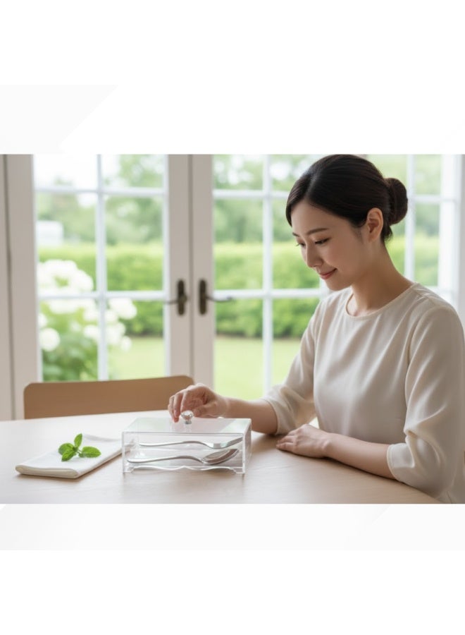 Bayti H.H. Clear Acrylic Fir Cutlery Box Organizer – 2-Sided Spoon, Knife & Fork Holder (2 Sides B), Kitchen Accessories Storage Box - Image 5