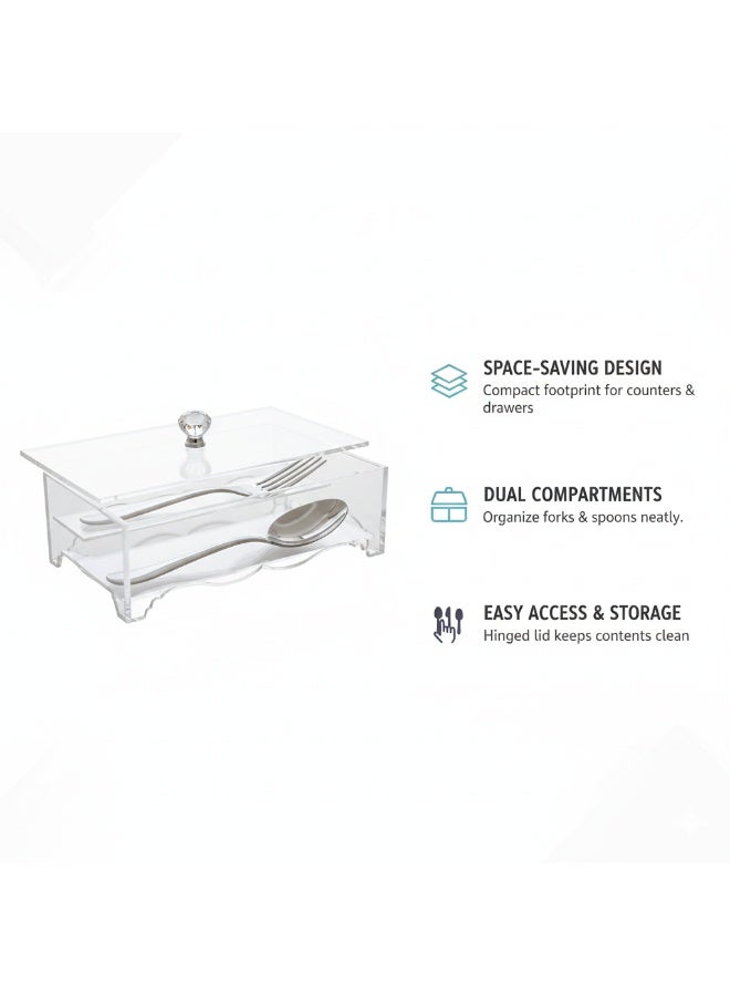 Bayti H.H. Clear Acrylic Fir Cutlery Box Organizer – 2-Sided Spoon, Knife & Fork Holder (2 Sides B), Kitchen Accessories Storage Box - Image 3