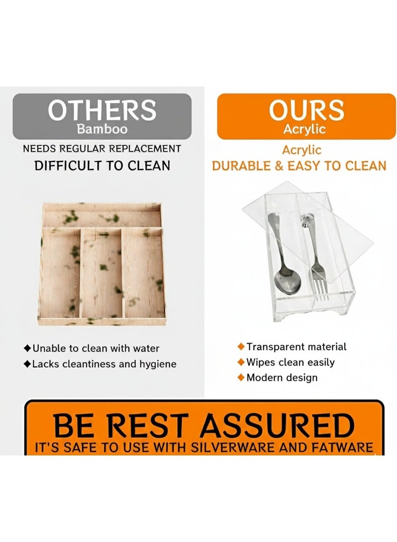 Bayti H.H. Clear Acrylic Fir Cutlery Box Organizer – 2-Sided Spoon, Knife & Fork Holder (2 Sides B), Kitchen Accessories Storage Box - Image 2