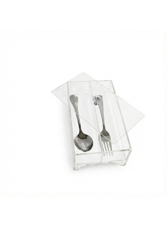Bayti H.H. Clear Acrylic Fir Cutlery Box Organizer – 2-Sided Spoon, Knife & Fork Holder (2 Sides B), Kitchen Accessories Storage Box - Image 1