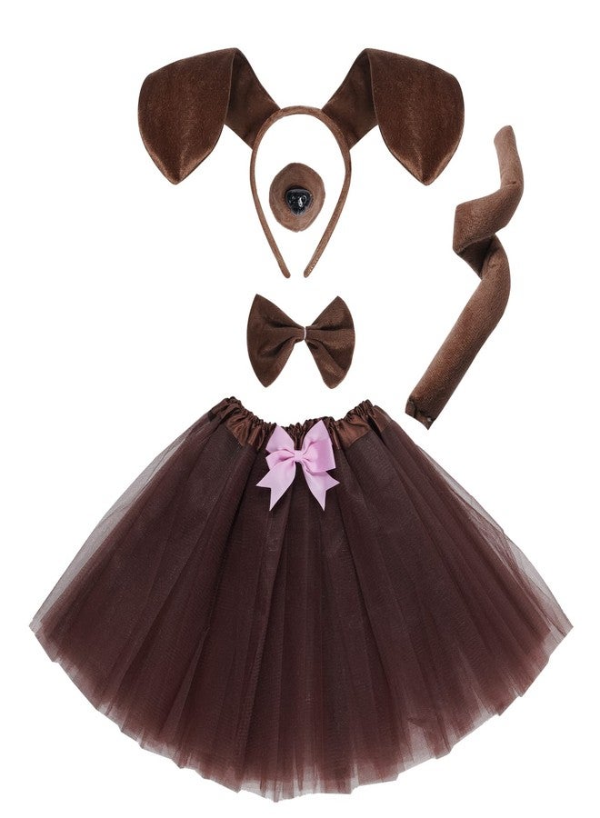 Jmkcoz Puppy Dog Costume Tutu Set Brown Dachshund Dog Ears Headband Bowtie Nose Tail Tutu Skirt Animal Costume for Halloween Cosplay Party - Image 1