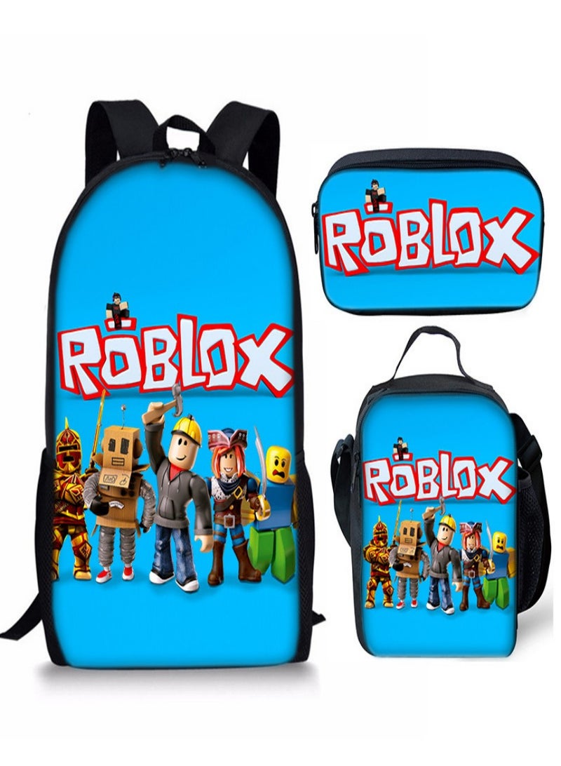 ROBLOX Children Backpack Schoolbag Teen Student School Book bag with Lunch Box Pen Case 3 in 1 for Kids