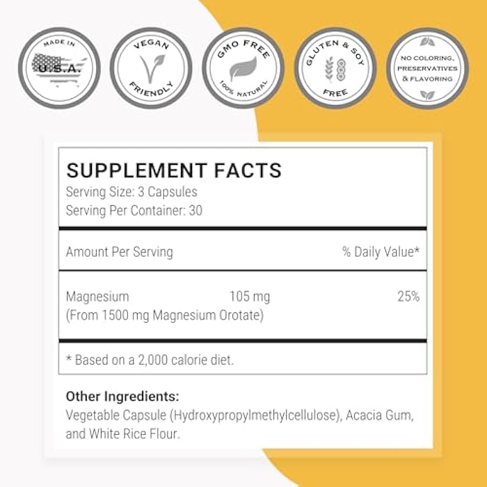 SuperSmart Magnesium Orotate 1500mg per Day - High Absorption Magnesium Supplement | Non GMO & Gluten Free - 90 Vegetarian Capsules - Image 4