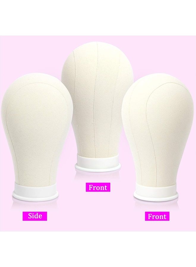 Bileaf 22 Inch Canvas Block Head Mannequin Wig Head With Stand for Styling Manikin Head Set Display Mannequin Head with Mount Holes(Creamy-White) - Image 5