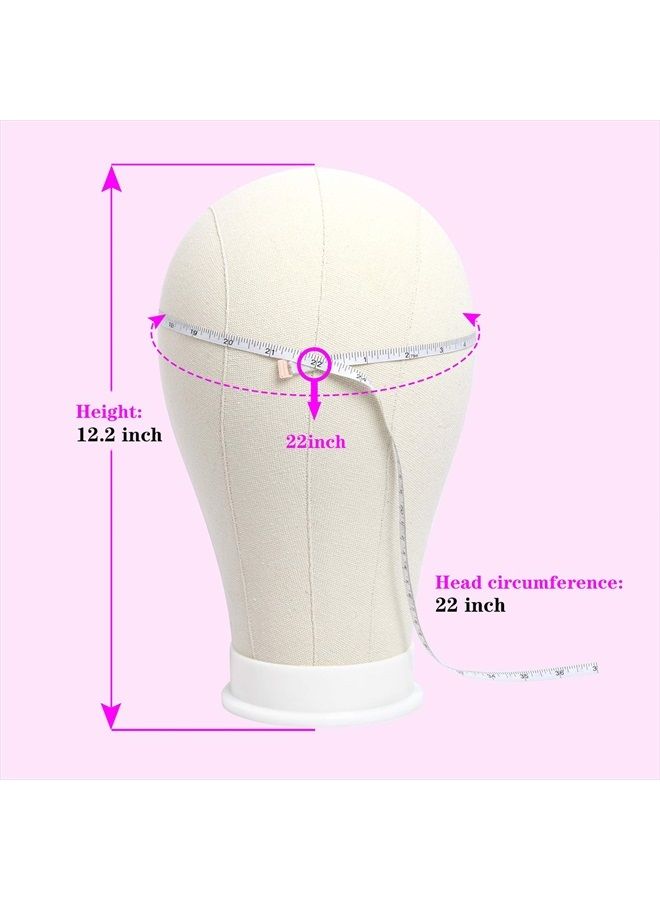 Bileaf 22 Inch Canvas Block Head Mannequin Wig Head With Stand for Styling Manikin Head Set Display Mannequin Head with Mount Holes(Creamy-White) - Image 2
