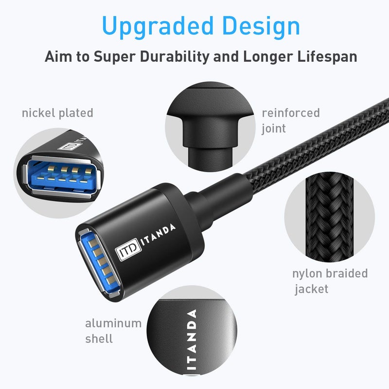 ITD ITANDA 10FT USB Extension Cable USB 3.0 Extension Cord Type A Male to Female 5Gbps Data Transfer for Keyboard, Mouse, PlayStation, Xbox, Flash Drive, Printer, Camera and More, Black - Image 4