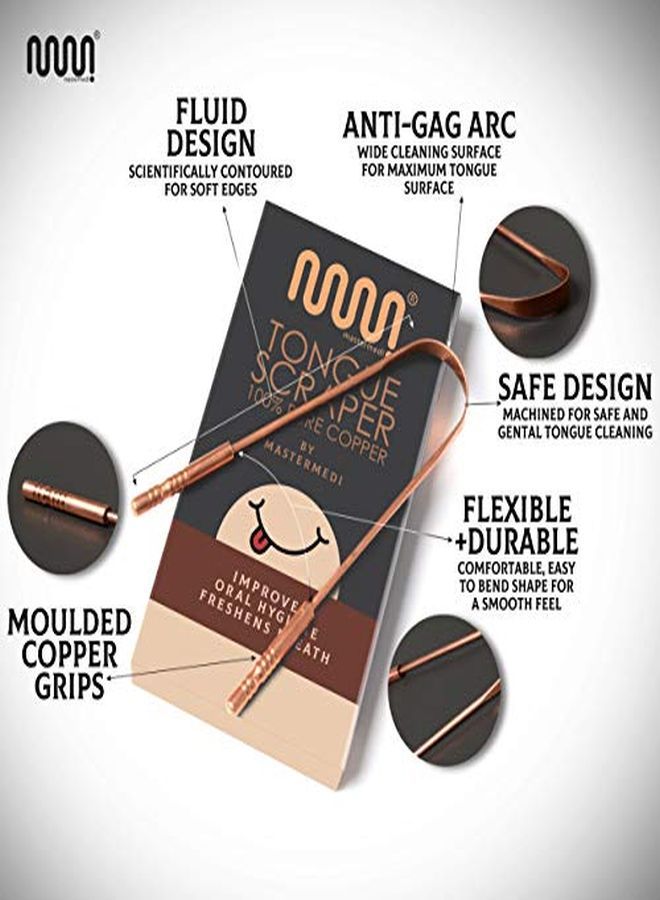 MasterMedi Copper Tongue Scraper With Travel Case - 2 Pack, All Natural Ayurvedic Tongue Cleaner, Banishes Bad Breath And Maintains Oral Hygiene, Great Grip With Non-Synthetic Handle - Image 4