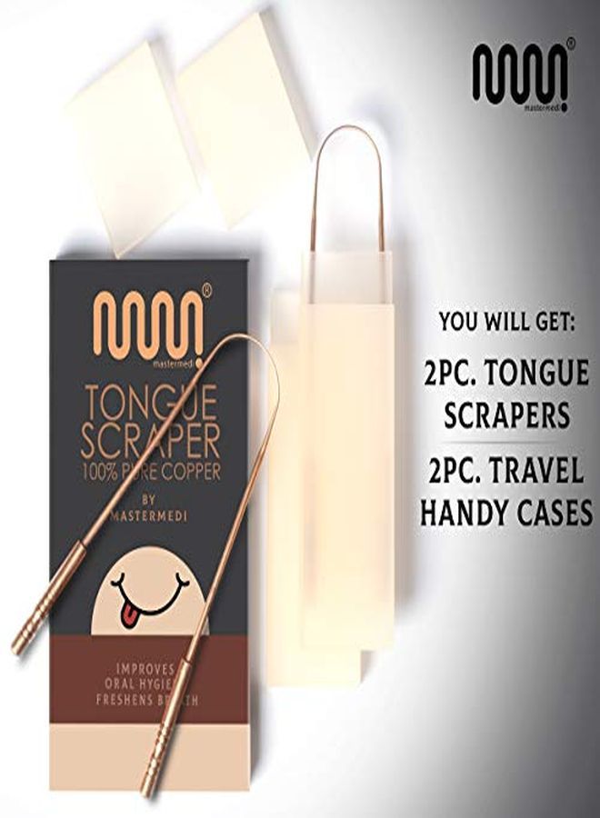 MasterMedi Copper Tongue Scraper With Travel Case - 2 Pack, All Natural Ayurvedic Tongue Cleaner, Banishes Bad Breath And Maintains Oral Hygiene, Great Grip With Non-Synthetic Handle - Image 5