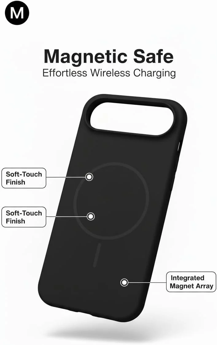 Mobcos Mobcos iPhone 17 Air Black Mobcos iPhone 17 Air Black Luxury Magnetic Compatible for iPhone Series – Shockproof, Slim Fit, Soft-Touch Protective Cover with Magnetic Wireless Charging Support  | Best Price UAE