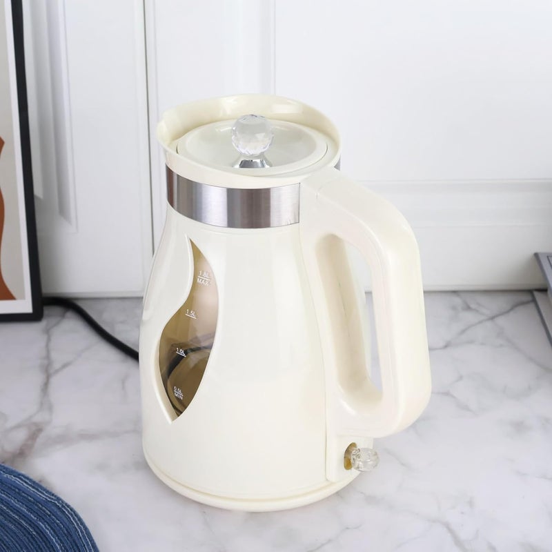 2200W Glass Electric Kettle,1.8L Borosilicate Glass Water Boiler with Automatic Shut-Off, 360° Rotating Base, Detachable Lid, and Transparent Design for Safe and Efficient Boiling (Glass 1.8L White) - Image 3