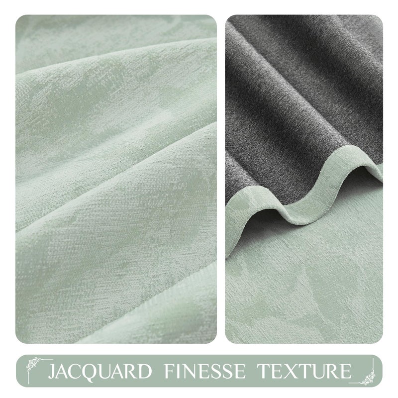 Beauoop Green Floral Jacquard Blackout Curtains 84 Inches Long 2 Panels for Bedroom Living Room Chenille Flower Room Darkening Thermal Insulated Soundproof Rod Pocket Back Tab Window Drapes 52x84 - Image 3