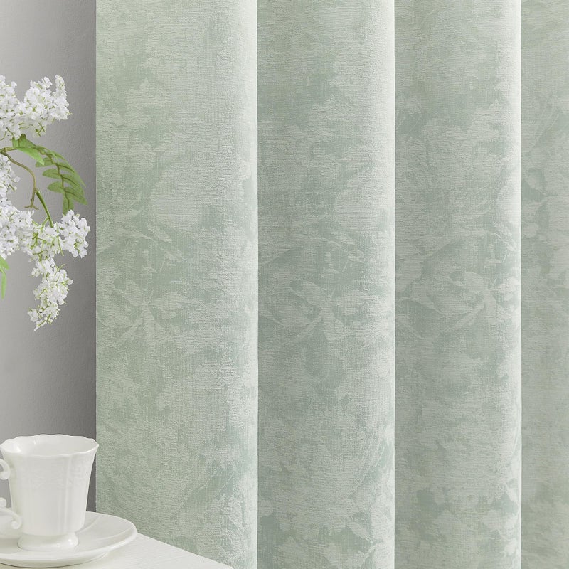 Beauoop Green Floral Jacquard Blackout Curtains 84 Inches Long 2 Panels for Bedroom Living Room Chenille Flower Room Darkening Thermal Insulated Soundproof Rod Pocket Back Tab Window Drapes 52x84 - Image 1