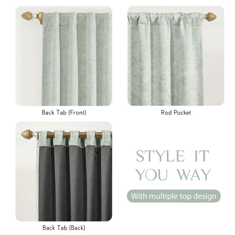 Beauoop Green Floral Jacquard Blackout Curtains 84 Inches Long 2 Panels for Bedroom Living Room Chenille Flower Room Darkening Thermal Insulated Soundproof Rod Pocket Back Tab Window Drapes 52x84 - Image 5