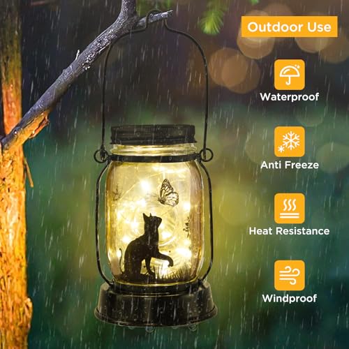 kyoryuger Cat Solar Lanterns Cat Gifts for Women Men Cat Lovers Gifts Hanging Cat Lanterns with Stake for Yard Lawn Garden Decor Black Cat Lantern Torches - Image 3