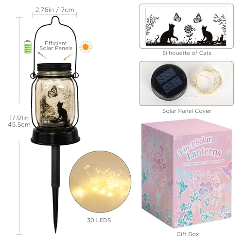 kyoryuger Cat Solar Lanterns Cat Gifts for Women Men Cat Lovers Gifts Hanging Cat Lanterns with Stake for Yard Lawn Garden Decor Black Cat Lantern Torches - Image 4