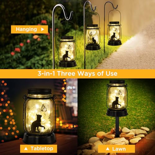 kyoryuger Cat Solar Lanterns Cat Gifts for Women Men Cat Lovers Gifts Hanging Cat Lanterns with Stake for Yard Lawn Garden Decor Black Cat Lantern Torches - Image 2