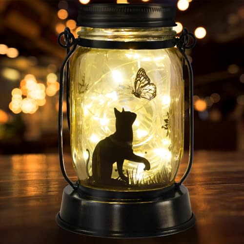 kyoryuger Cat Solar Lanterns Cat Gifts for Women Men Cat Lovers Gifts Hanging Cat Lanterns with Stake for Yard Lawn Garden Decor Black Cat Lantern Torches - Image 1