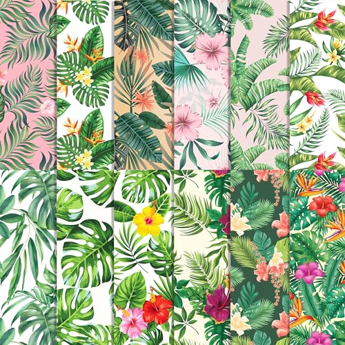 BHNACIER 24 Sheets Hawaiian Palm Leaf Scrapbook Paper Pad 12 x 12 Hawaiian Palm Leaf Pattern Paper Summer Scrapbook Paper DoubleSided Tropical Palm Leaves Patterned Craft Paper Tropical Scrapbook Paper - Image 1