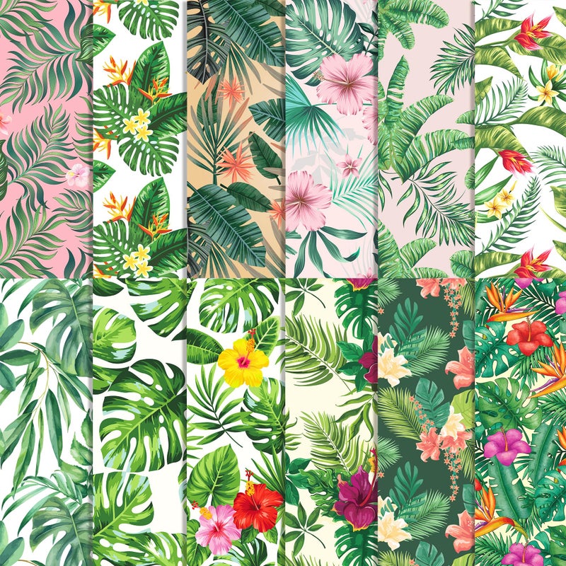 BHNACIER 24 Sheets Hawaiian Palm Leaf Scrapbook Paper Pad 12 x 12 Hawaiian Palm Leaf Pattern Paper Summer Scrapbook Paper DoubleSided Tropical Palm Leaves Patterned Craft Paper Tropical Scrapbook Paper - Image 3
