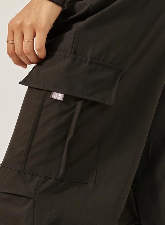 Styli Styli Solid Wide Leg Drawstring Cargo Joggers