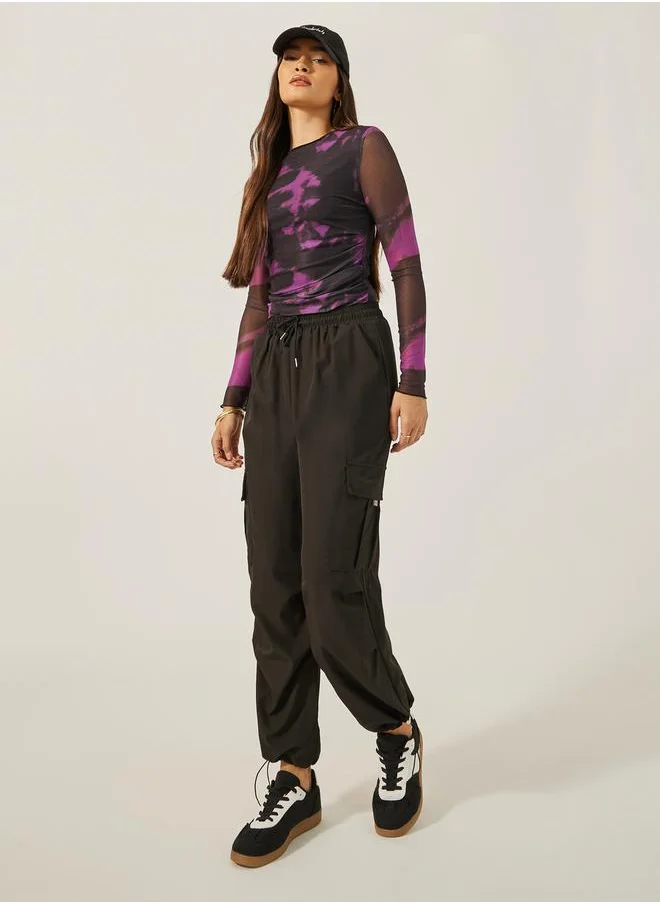 Styli Solid Wide Leg Drawstring Cargo Joggers