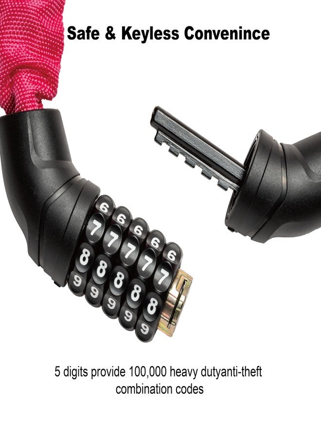 Via Velo Bike Chain Lock, 5-Digit Resettable Combination Heavy Duty Anti-Theft Bicycle Lock, 2.95 Ft Security Bike Locks for Scooter, Motorcycle, Gate, Fence, Valuables Etc(Rose Red) - Image 2