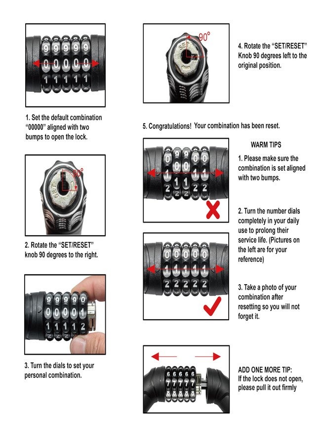 Via Velo Bike Chain Lock, 5-Digit Resettable Combination Heavy Duty Anti-Theft Bicycle Lock, 2.95 Ft Security Bike Locks for Scooter, Motorcycle, Gate, Fence, Valuables Etc(Rose Red) - Image 5