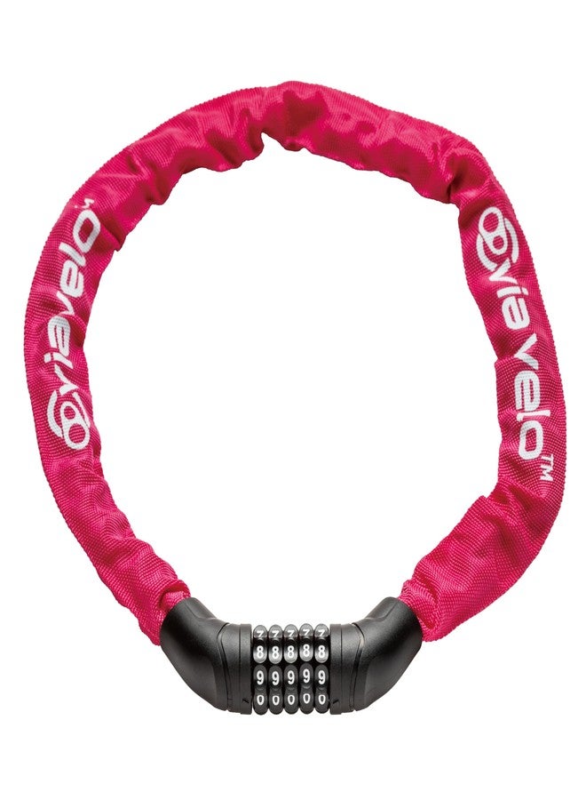 Via Velo Bike Chain Lock, 5-Digit Resettable Combination Heavy Duty Anti-Theft Bicycle Lock, 2.95 Ft Security Bike Locks for Scooter, Motorcycle, Gate, Fence, Valuables Etc(Rose Red) - Image 1