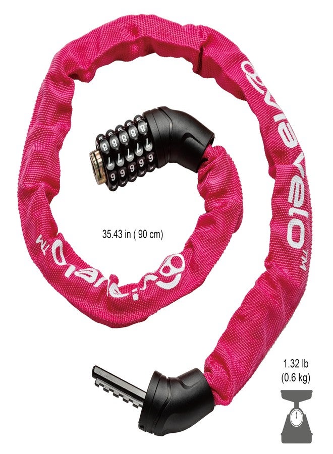 Via Velo Bike Chain Lock, 5-Digit Resettable Combination Heavy Duty Anti-Theft Bicycle Lock, 2.95 Ft Security Bike Locks for Scooter, Motorcycle, Gate, Fence, Valuables Etc(Rose Red) - Image 3