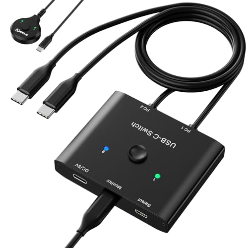 MLEEDA مفتاح USB C ، مفتاح USB C ثنائي الاتجاه لجهازين كمبيوتر ، مفتاح KVM من MLEEDA USB Type C بدقة 8K@60Hz و 4K@120Hz لنقل الفيديو / بيانات 10Gbps / شحن 100W ، متوافق مع أجهزة Thunderbolt ، كابلات USB-C مشمولة - Image 1
