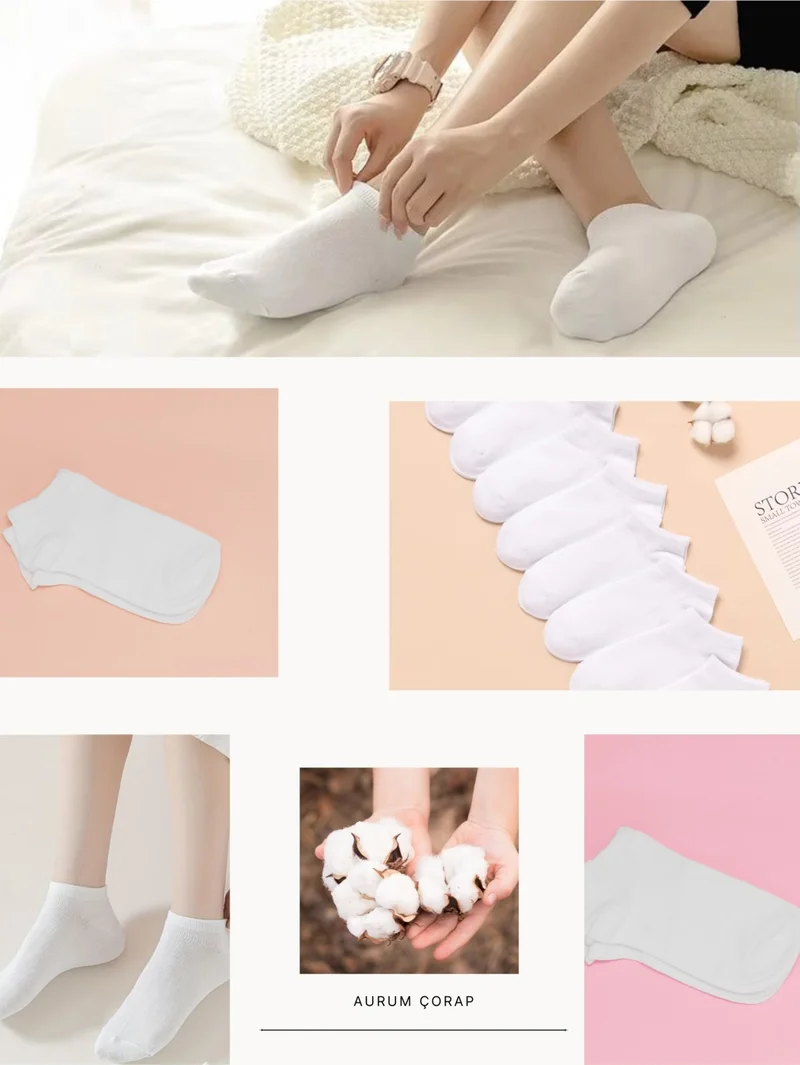 اورومي 12 Pairs Cotton Men - Women White Ankle Booties Socks Running and Walking Socks