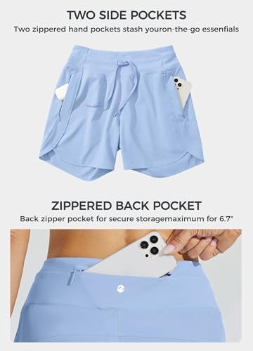 Willit Women's Athletic Running Shorts 5" Quick Dry Workout Hiking High Waisted Active Gym Exercise Zipper Pocket Light Blue M - Image 5