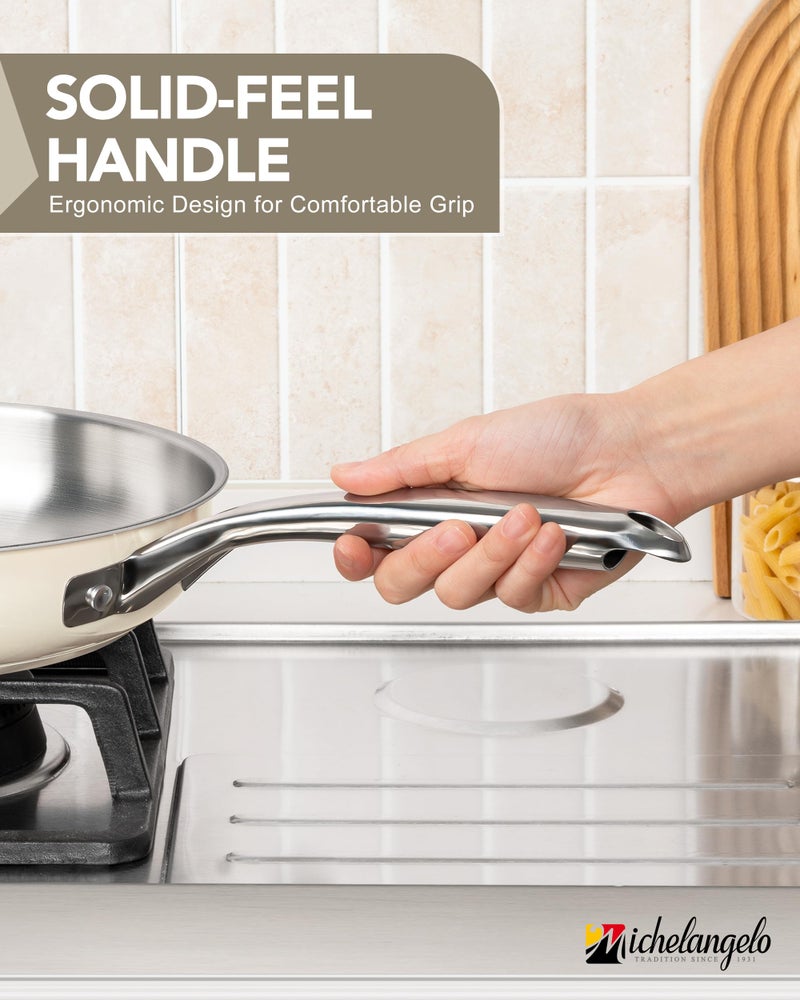 MICHELANGELO Stainless Steel Frying Pan Set, 8" 9.5" 11" Induction Pan, Triply Base Cooking Pans with Ergonomic Handle, for All Stove - Beige - Image 5