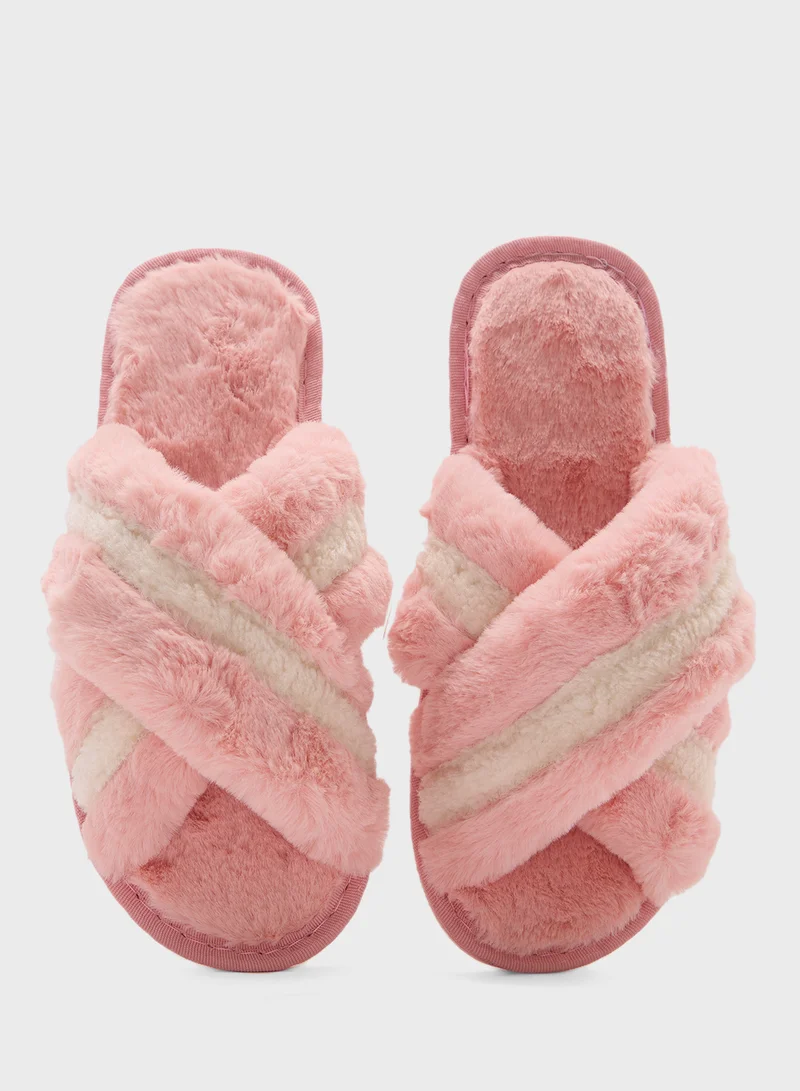 Ginger Stripe Cross Over Bedroom  Slippers