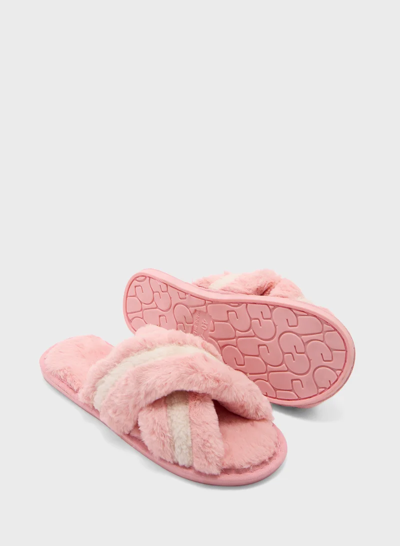 Ginger Stripe Cross Over Bedroom  Slippers