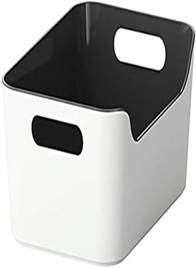 VARIERA Open Storage Box,Kitchen Cabinet and Pantry Storage Organizer Bin - Two Cut-Out Handles That Make 9.4 x 6.75 x 4.3 Inches (Black /White)