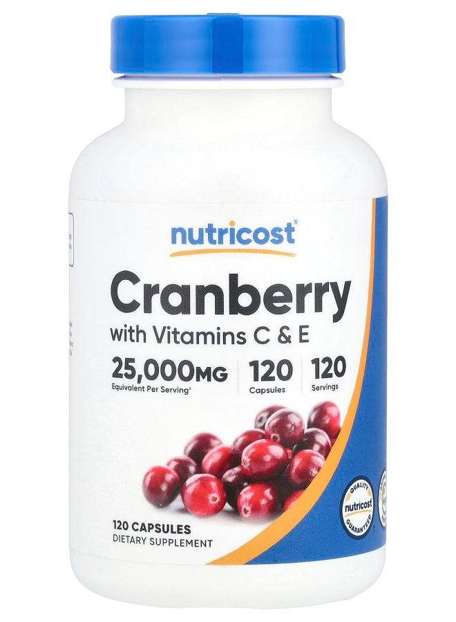 Nutricost Cranberry with Vitamins C & E 120 Capsules - Image 1
