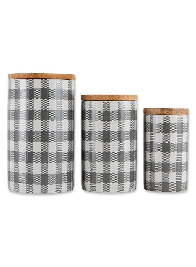 DII Ceramic Canister Sets for the Kitchen Food Safe Storage Containers with Lids, Large, Medium & Small, Buffalo Check, Gray & White, 3 Count - Image 1
