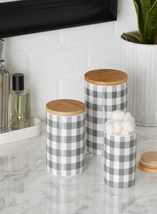 DII Ceramic Canister Sets for the Kitchen Food Safe Storage Containers with Lids, Large, Medium & Small, Buffalo Check, Gray & White, 3 Count - Image 5