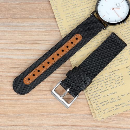 TStrap Nylon Watch Band for Men - Black Canvas Quick Release Watch Strap Women - Soft Sailcloth Smart Watchband with Clasp - Correa para Reloj Replacement - 18mm 20mm 22mm - Image 5