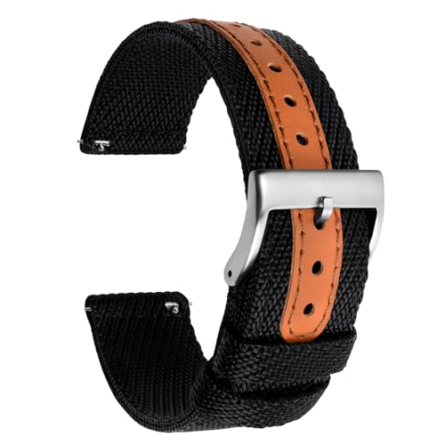 TStrap Nylon Watch Band for Men - Black Canvas Quick Release Watch Strap Women - Soft Sailcloth Smart Watchband with Clasp - Correa para Reloj Replacement - 18mm 20mm 22mm - Image 1