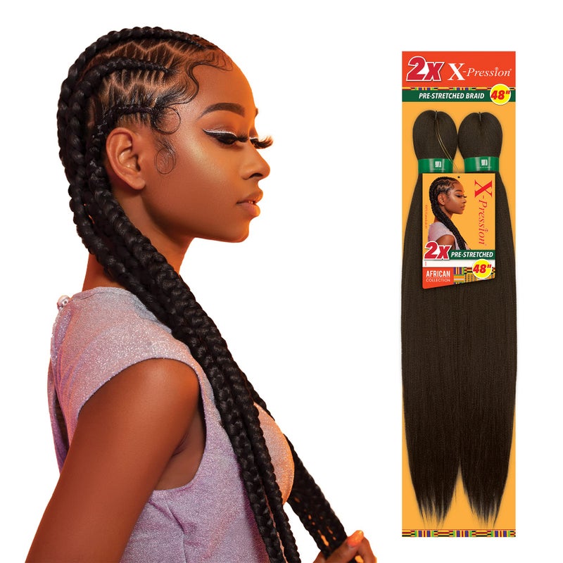 Sensationnel Xpression prestretched braiding hair  2x braid 48 inch all kanekalon flame retardant synthetic braid for box braids and twists 1 pack 2 DARKBROWN